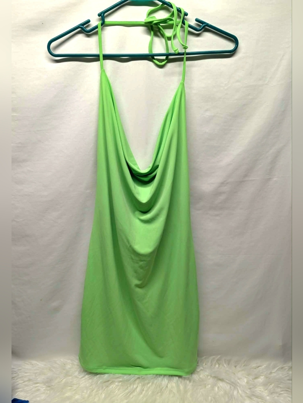 Nwot Y2k Forever 21 Neon Lime Green Cowl Halter Slip Dress